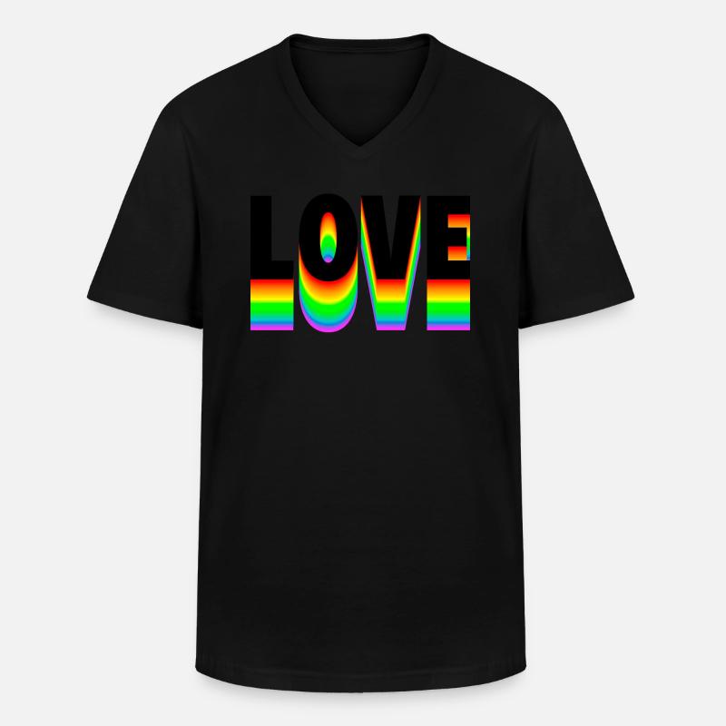 Love Text Regenbogen - Männer-T-Shirt mit V-Ausschnitt - Schwarz