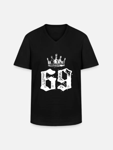 69 Couronne numérique - T-shirt col V Homme - noir