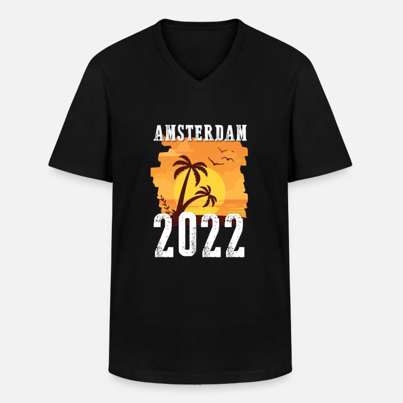 Amsterdam 2022 Palmen - Männer-T-Shirt mit V-Ausschnitt - Schwarz