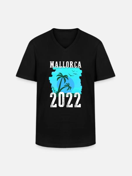 Mallorca 2022 Palmen - Männer-T-Shirt mit V-Ausschnitt - Schwarz