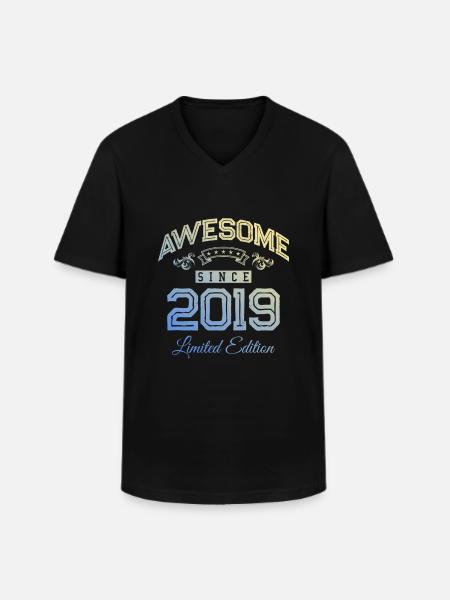 2019 awesome since - Men's V-Neck T-Shirt - black