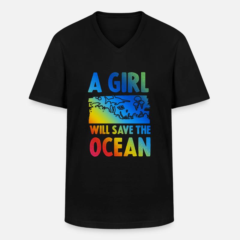 save the ocean mädchen - Männer-T-Shirt mit V-Ausschnitt - Schwarz