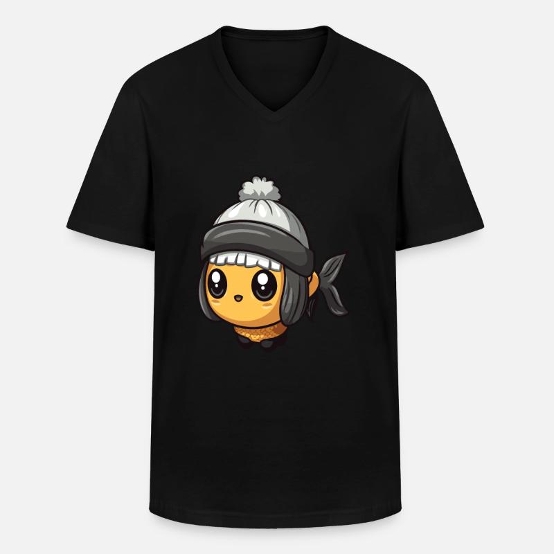 Fisch Winter Comic Niedlich - Männer-T-Shirt mit V-Ausschnitt - Schwarz