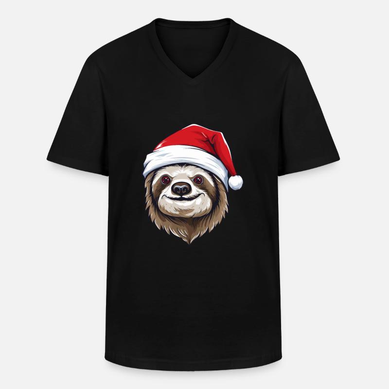 Faultier Weihnachten Tier Kopf - Männer-T-Shirt mit V-Ausschnitt - Schwarz