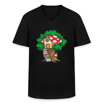 Hyggelig træhytte Toad Tree Fort House - Klassisk herre T-shirt med V-udskæring - sort - Foran - AI Model Male 178 dark (178cm)