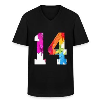 FARBIG NUMMER 14 BUNT 14. GEBURTSTAG - Männer-T-Shirt mit V-Ausschnitt - Schwarz - Vorne - AI Model Male 178 dark (178cm)
