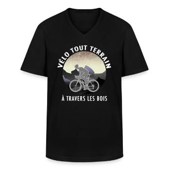 Vélo tout terrain à travers les bois - T-shirt col V Homme - noir - Devant - AI Model Male 178 dark (178cm)