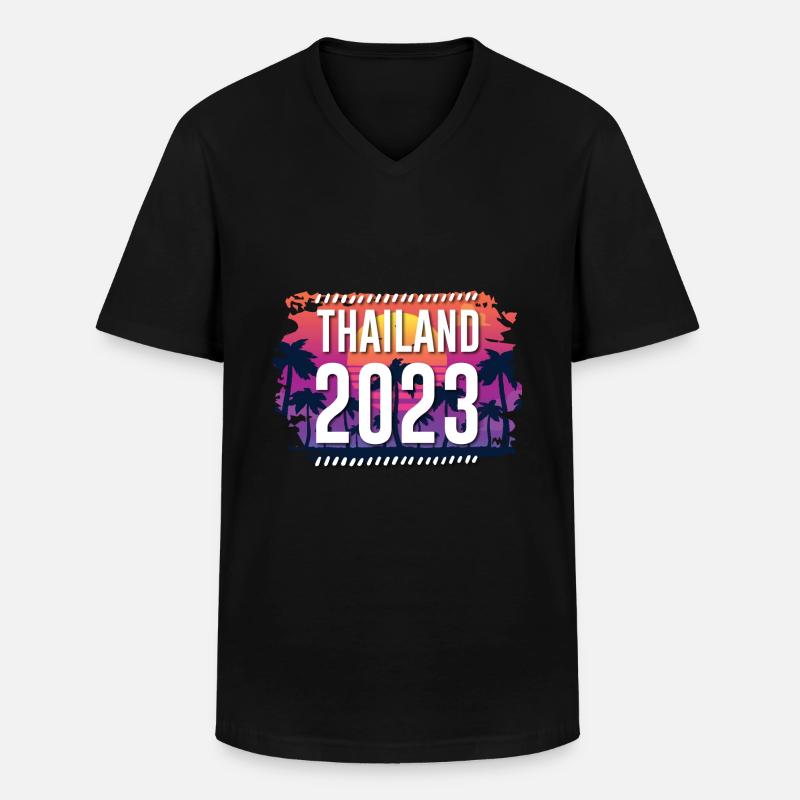 Thailand 2023 - Männer-T-Shirt mit V-Ausschnitt - Schwarz
