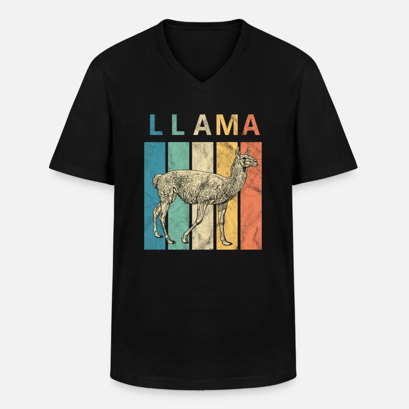 Lama Retro - Männer-T-Shirt mit V-Ausschnitt - Schwarz