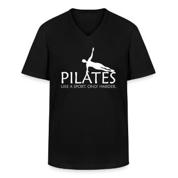 Pilates - T-shirt col V Homme - noir - Devant - AI Model Male 178 dark (178cm)