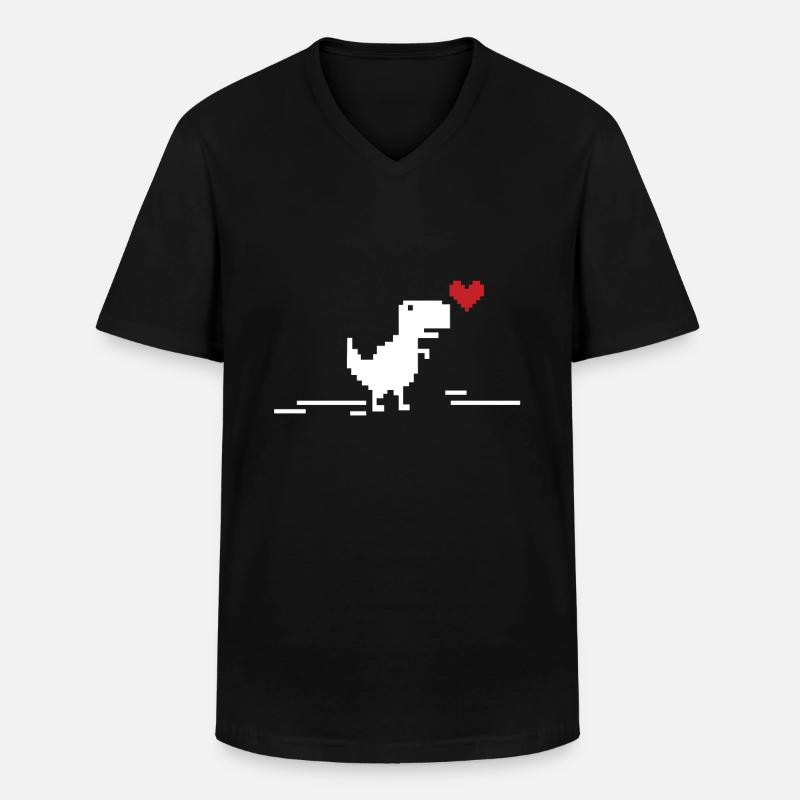 Pixel Dino Nerd - Männer-T-Shirt mit V-Ausschnitt - Schwarz