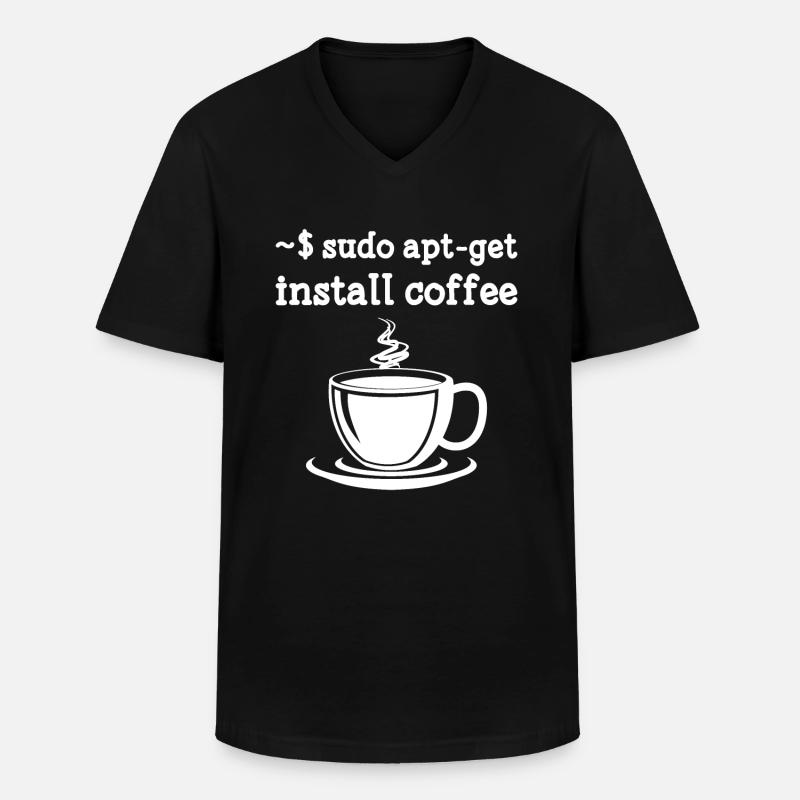 Sudo apt-get installer coffee linux - T-shirt col V Homme - noir