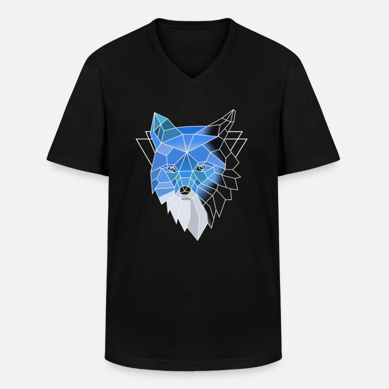 Blauer Polygon Wolf - Männer-T-Shirt mit V-Ausschnitt - Schwarz