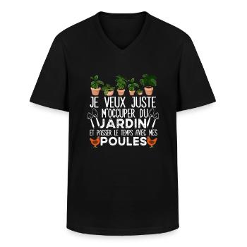 Jardin Poules Jardinier Humour Cadeau Poulet - T-shirt col V Homme - noir - Devant - AI Model Male 178 dark (178cm)