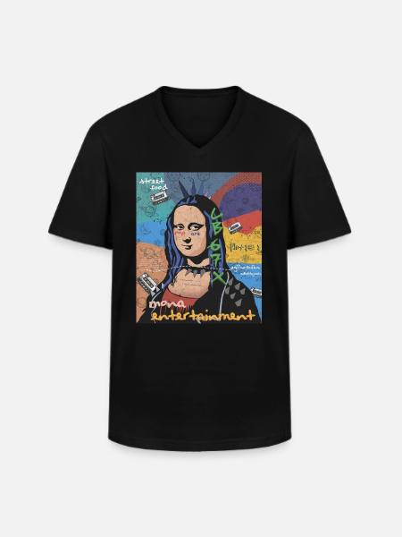 Pop Art Mona Lisa Underholdning Leonardo Da Vinci - Klassisk herre T-shirt med V-udskæring - sort