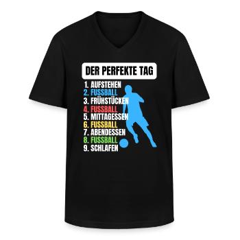 FUSSBALLER TAGESABLAU - WITZIGES FUSSBALL MOTIV - Männer-T-Shirt mit V-Ausschnitt - Schwarz - Vorne - AI Model Male 178 dark (178cm)