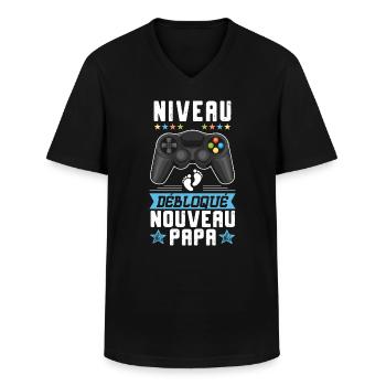 Futur Papa Gamer Annonce Nouvelle Naissance Cadeau - T-shirt col V Homme - noir - Devant - AI Model Male 178 dark (178cm)