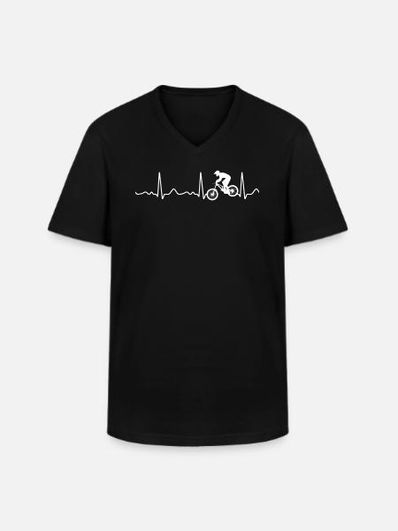 Descente de descente - Battements de cœur, Pouls, Ligne de cœur, ECG - T-shirt col V Homme - noir