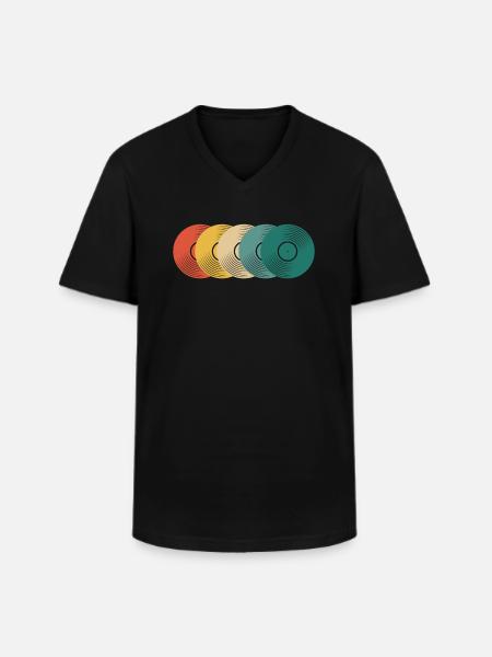 Rétro Vinyle Collectionneur de disques - T-shirt col V Homme - noir