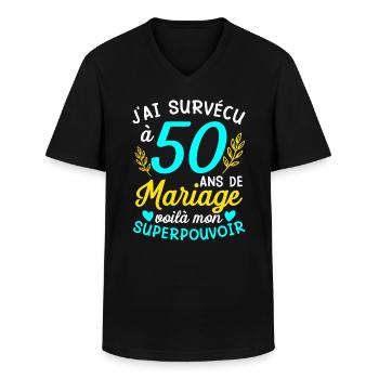 50e Anniversaire De Mariage Humour Cadeau - T-shirt col V Homme - noir - Devant - AI Model Male 178 dark (178cm)