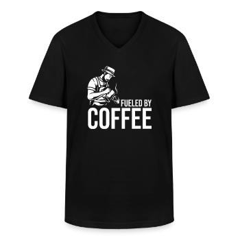 Kaffe Kaffe Drikker Kaffe Lovers - Klassisk herre T-shirt med V-udskæring - sort - Foran - AI Model Male 178 dark (178cm)