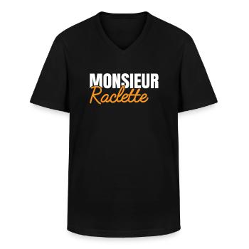 Monsieur Raclette Idée Cadeau Homme Humour Fromage - T-shirt col V Homme - noir - Devant - AI Model Male 178 dark (178cm)