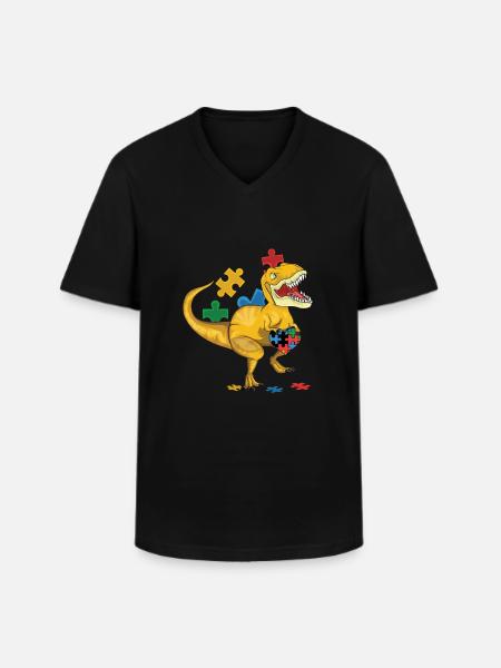 Dinosaur-love-special-puzzle - Men's V-Neck T-Shirt - black