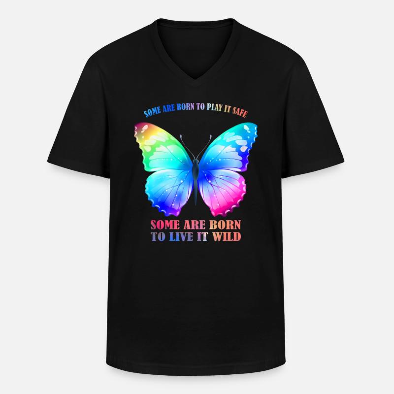 Butterfly Rainbow - Regenbogen Schmetterling Grafik - Männer-T-Shirt mit V-Ausschnitt - Schwarz