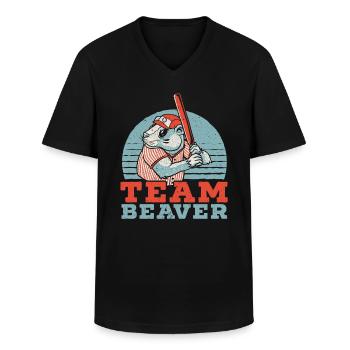 Team Biberflüsterer Wildtier Nagetier - Männer-T-Shirt mit V-Ausschnitt - Schwarz - Vorne - AI Model Male 178 dark (178cm)