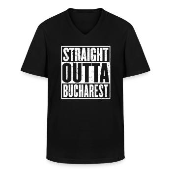 Straight Outta Bucarest Vintage - T-shirt col V Homme - noir - Devant - AI Model Male 178 dark (178cm)