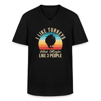 J'aime Les Dindes Humour Fermier Cadeau - T-shirt col V Homme - noir - Devant - AI Model Male 178 dark (178cm)