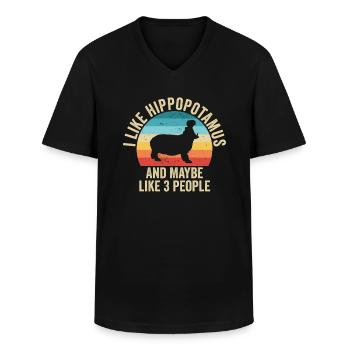 I love Hippos Gift Humor Animals - Men's V-Neck T-Shirt - black - Front - AI Model Male 178 dark (178cm)