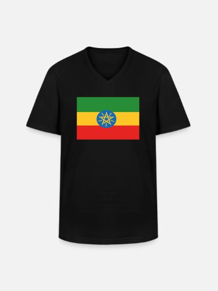 Bandera oficial de Etiopía Orgullo del país etíope - Camiseta con cuello de pico hombre - negro