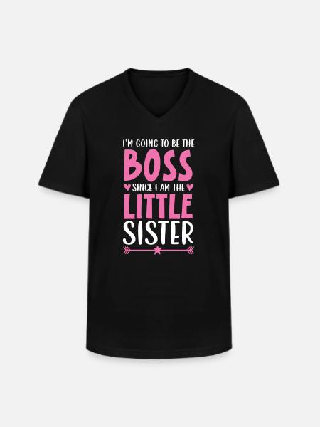 Kommer til at være chefen, da jeg er lillesøster - Klassisk herre T-shirt med V-udskæring - sort