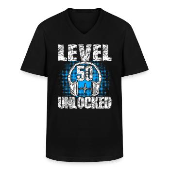 Level 50 Unlocked Birthday Gift 50 Years - Men's V-Neck T-Shirt - black - Front - AI Model Male 178 dark (178cm)