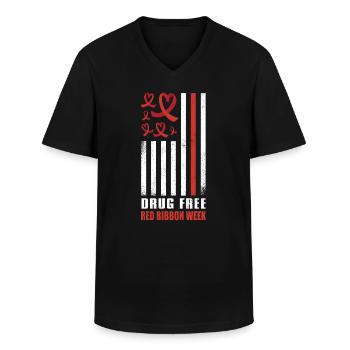 Red Flag Ribbon Heart Week Pill Use Conciencia Roja - Camiseta con cuello de pico hombre - negro - delante - AI Model Male 178 dark (178cm)