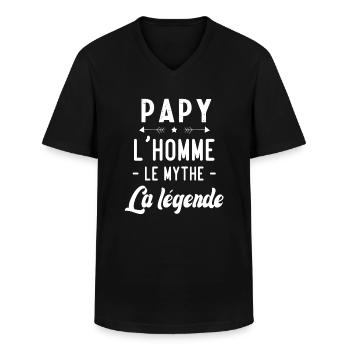 Papy l'homme le mythe la légende humour cadeau - T-shirt col V Homme - noir - Devant - AI Model Male 178 dark (178cm)