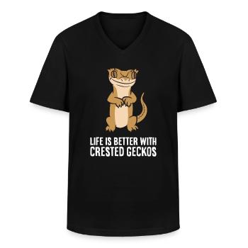 Das Leben ist besser mit Haubengeckos Reptilien - Männer-T-Shirt mit V-Ausschnitt - Schwarz - Vorne - AI Model Male 178 dark (178cm)