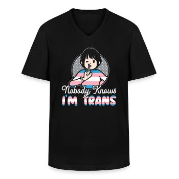 Personne ne sait que je suis trans LGBTQ Pride Transgenre - T-shirt col V Homme - noir - Devant - AI Model Male 178 dark (178cm)