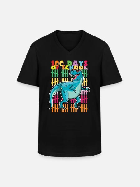 School 100th Day Dinosaur 100 Days Of School - Men's V-Neck T-Shirt - black