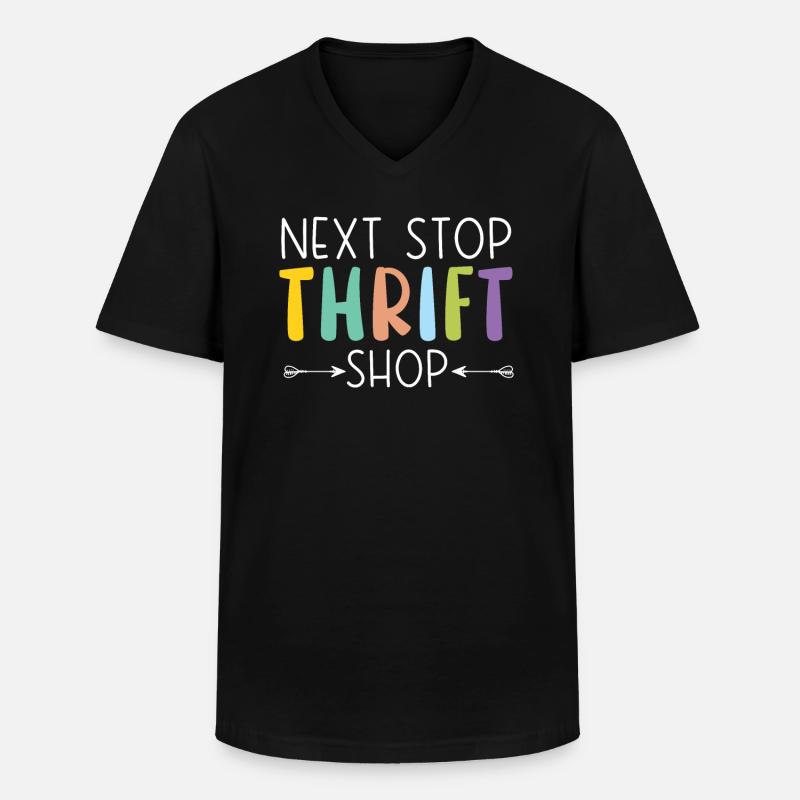Nächster Halt Secondhand-Shop Sparsame Schnäppchenjagd - Männer-T-Shirt mit V-Ausschnitt - Schwarz