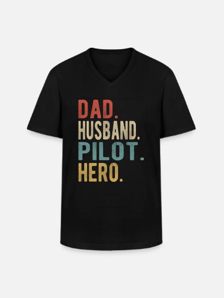 Pilot Papa Ehemann Held - Männer-T-Shirt mit V-Ausschnitt - Schwarz
