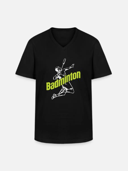 Badminton - Männer-T-Shirt mit V-Ausschnitt - Schwarz