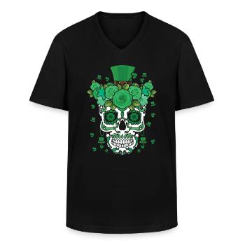 Día de San Patty Día de los Muertos Flor irlandesa - Camiseta con cuello de pico hombre - negro - delante - AI Model Male 178 dark (178cm)