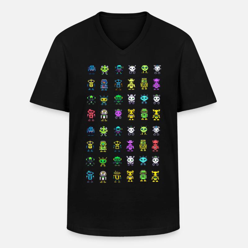 Süße Roboter Muster - Männer-T-Shirt mit V-Ausschnitt - Schwarz