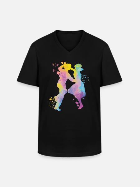 Danse Swing 60s Boogie Woogie - T-shirt col V Homme - noir