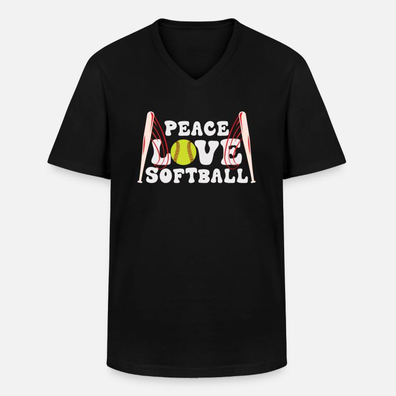 Mädchen Frieden Liebe Softball - Männer-T-Shirt mit V-Ausschnitt - Schwarz