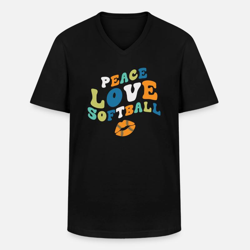 Mädchen Frieden Liebe Softball - Männer-T-Shirt mit V-Ausschnitt - Schwarz