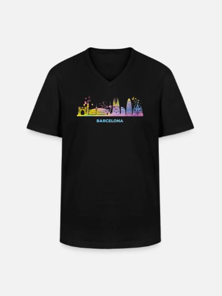 Barcelonische Skyline Barcelone - T-shirt col V Homme - noir