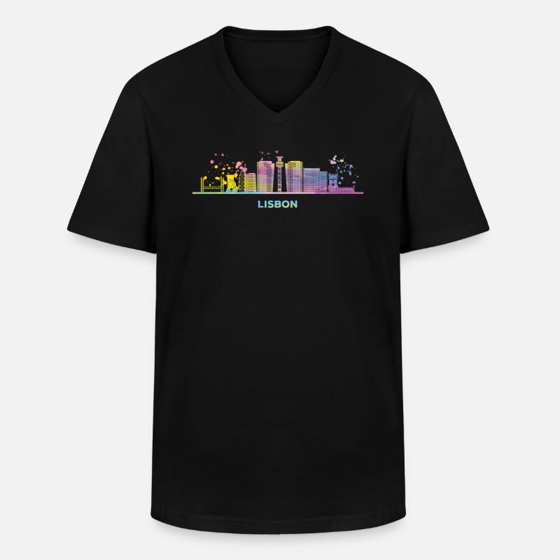 Lisbon Skyline Lisbon - Männer-T-Shirt mit V-Ausschnitt - Schwarz